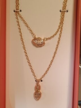Piper K - NWTS- Beautiful Double Strand Necklace CZ Stone Drops. 16+3 Gold Toned